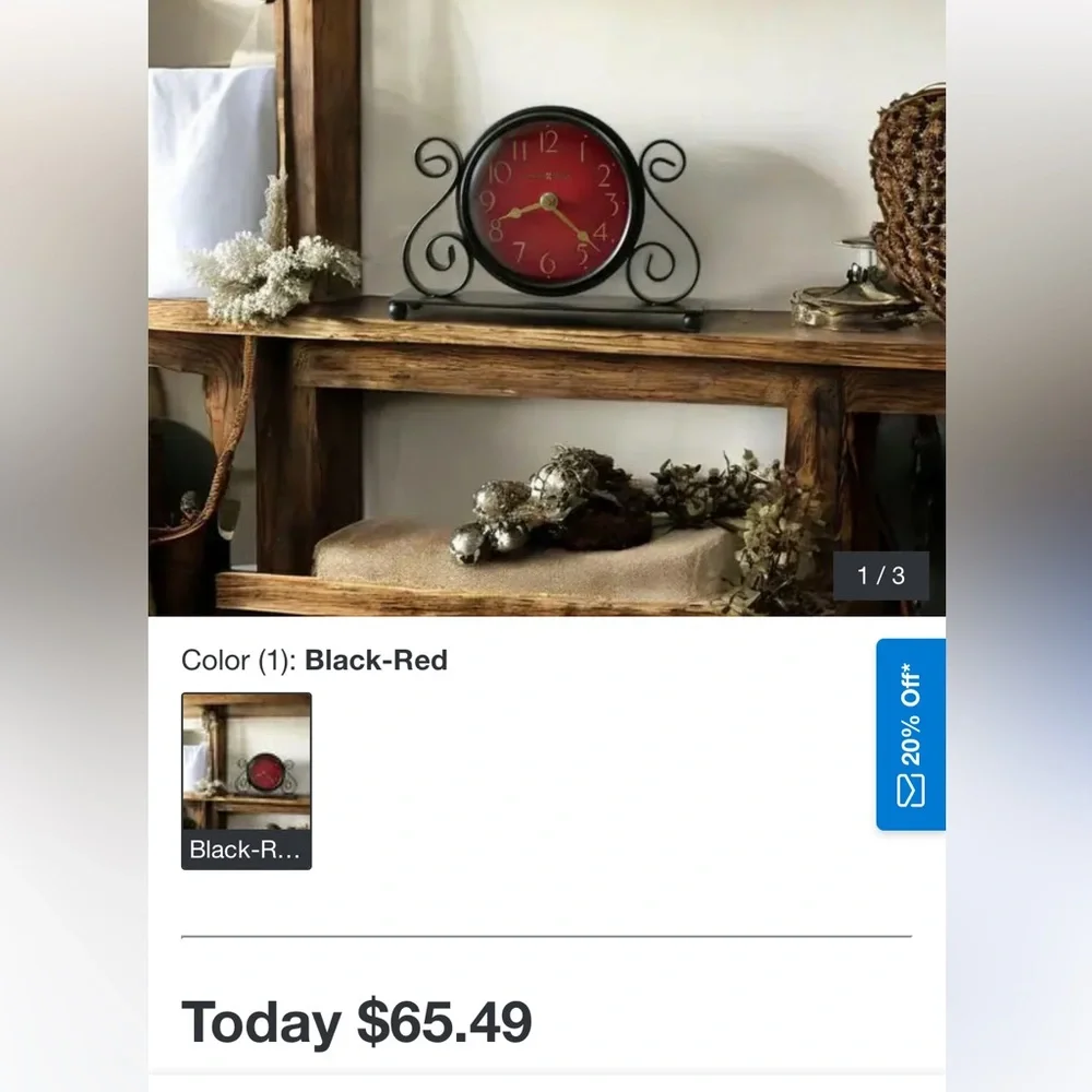 Howard Miller Red Dial Black Metal Table Clock